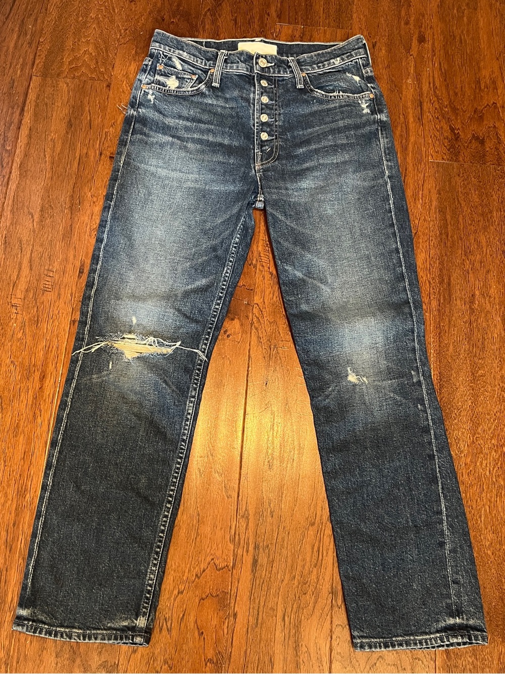 MOTHER Straight Leg Distressed Denim